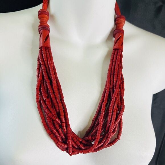 Vintage Chunky Red Multi Strand Beaded Necklace BEAUTIFUL 1502 - Picture 6 of 14